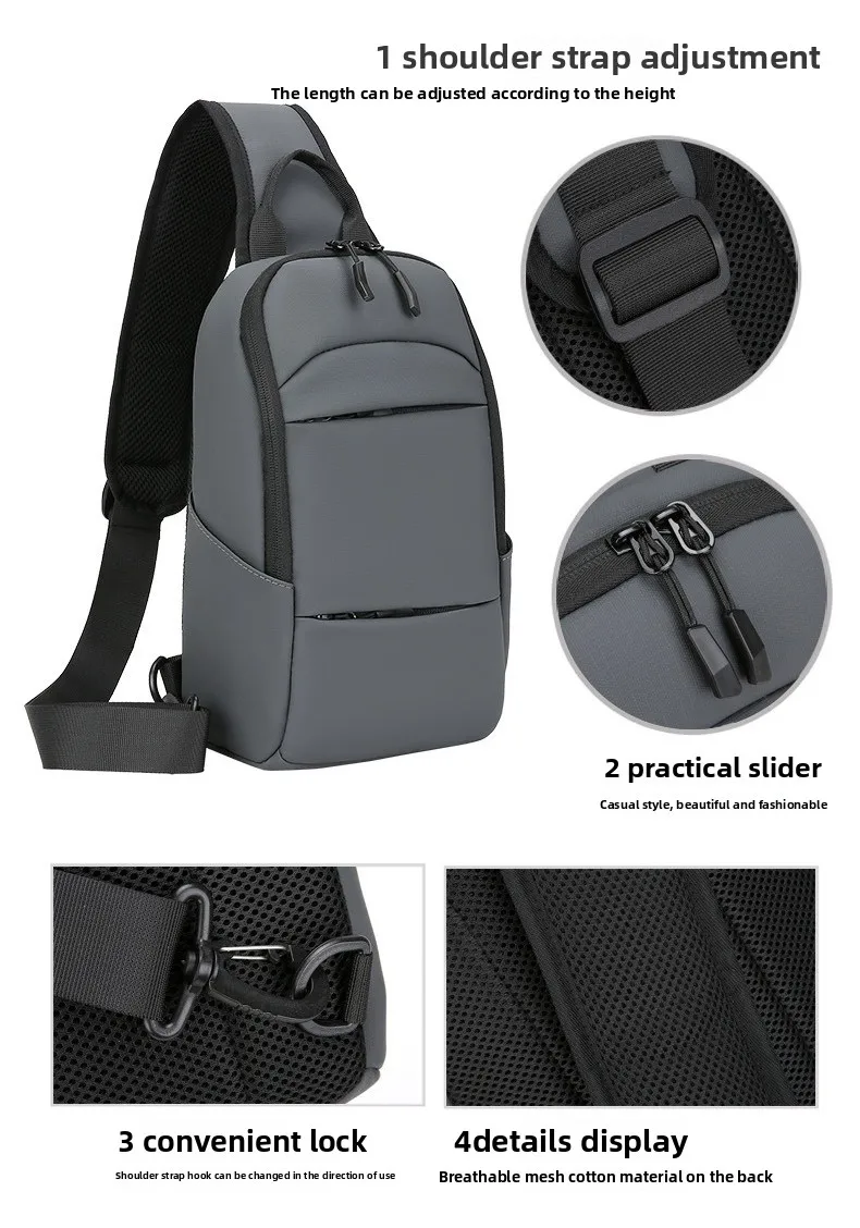 New Men's Chest Bag, Large-capacity Waterproof Single-shoulder Bag, Outdoor Sports Chest Bag, Casual and Versatile Crossbody Bag