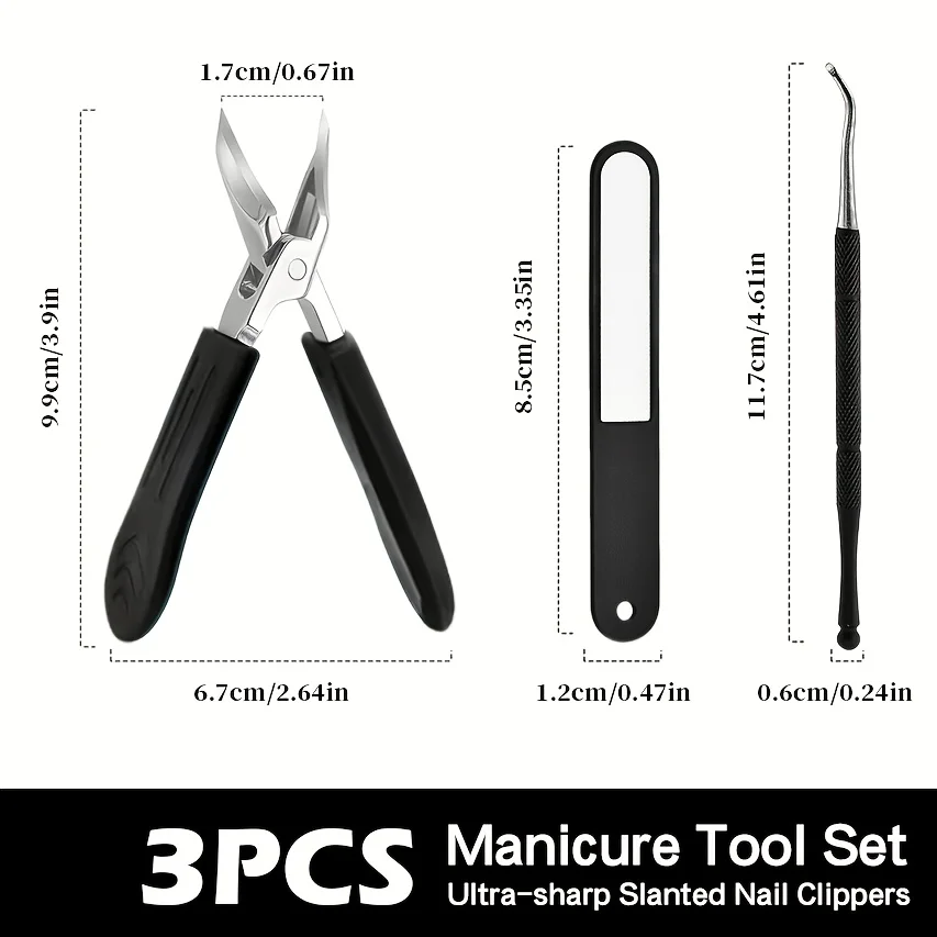3pcs Stainless Steel Ergonomic Thick Nail & Toenail Care Tool - Precision Trimmer with Ultra-Slender Slant Tip, Safety Guard