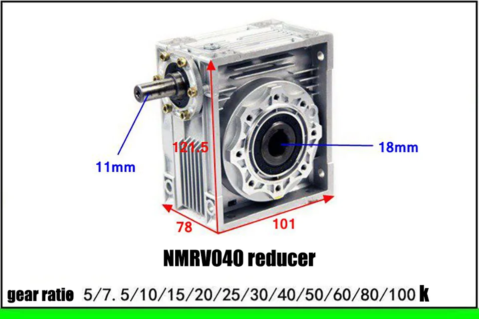 5:1-100:1 NRV40 shaft input worm gear reducer, Input shaft 11mm Output Hole 18mm, RV40 Hand Crank Turbine Reducer