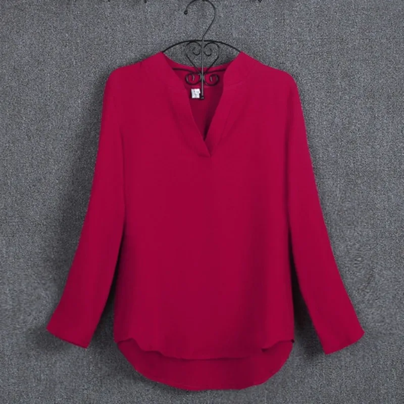 Large size 5XL blouse long-sleeved V-neck elegant ladies chiffon shirt top fashion office work shirt