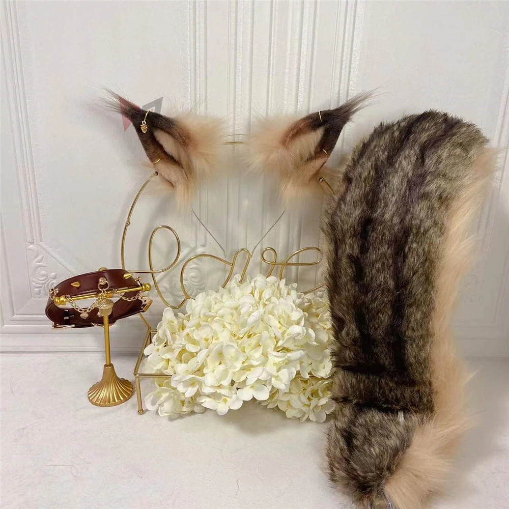 

New Squirrel Fox Ears Hairhoop Tail Earrings Necklace Animal Cosplay Headwear Simulation Costume Accessories Custom Made