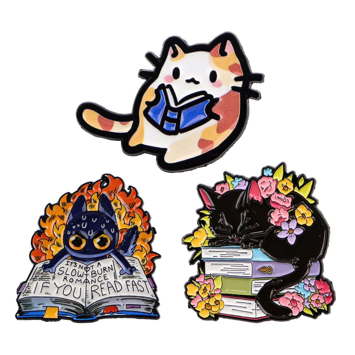 Mix 3pcs/set Study Cats Enamel Pins Reading Metal Brooch Backpack Hat Bag Collar Lapel Badges Fashion Jewelry Collection Gifts