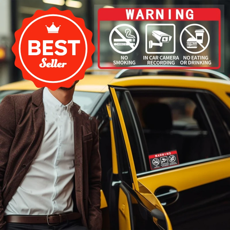 2pcs 10cmx5cm Car'S No Smoking Warning Stickers Camera Recording Video Anti Theft English Warning Word Identification Decoration