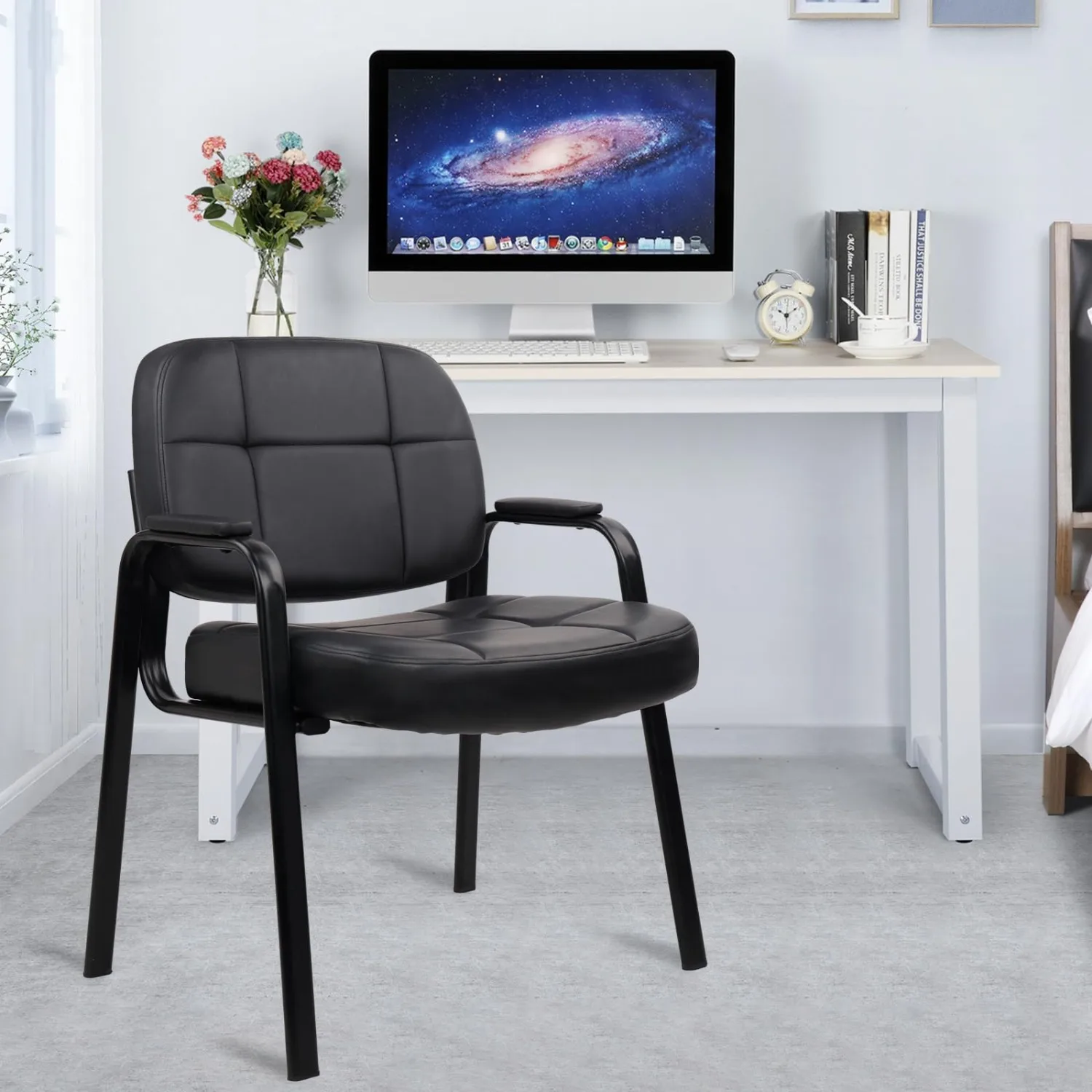 Big & Tall 400 lbs Waiting Room Guest Chair Set of 6, Leather Office Reception Chair No Wheels with Backrest Wide Seat
