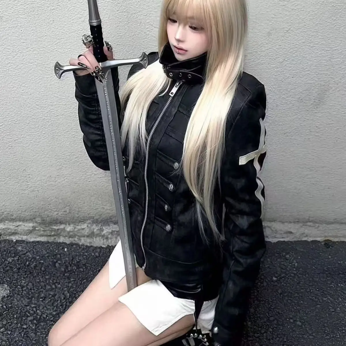 Harajuku Vintage Safari Jacket - Hooded Zipper Casual Streetwear, Y2K Grunge Stand Neck Coat for Women