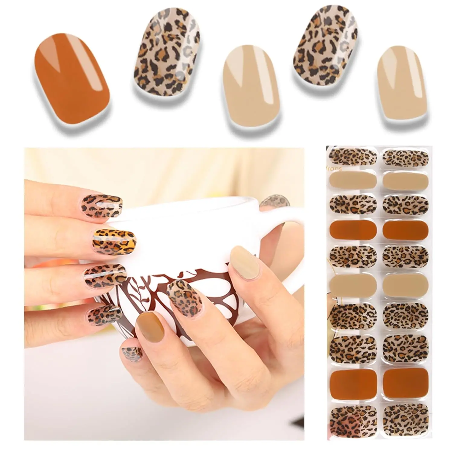 20Tips Pink Macaron UV Semi Cured Gel Nail Strips Pełny zestaw naklejek White Black Bare Pressed Nail DIY Długotrwałe owijki