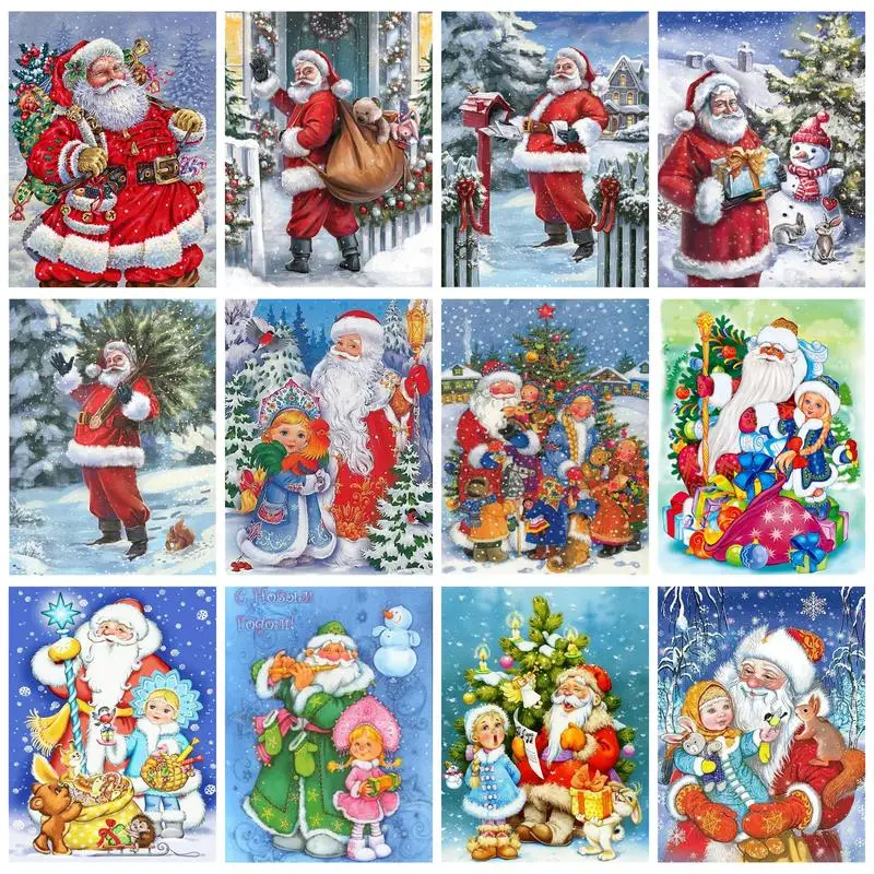 

CHENISTORY Rhinestones Diamond Painting Frame Santa Clause For Adults Kids Diamond Embroidery Full Drill Gift Art For Christmas