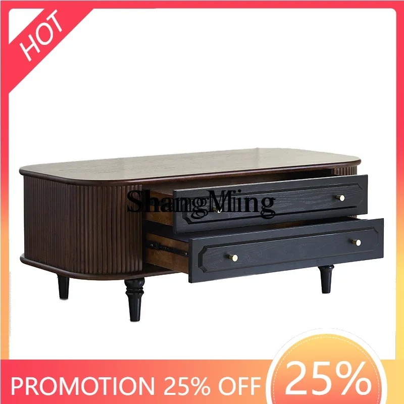 

ZYYretro solid wood coffee table TV cabinet combination small apartment living room household table bedroom storage cabinet