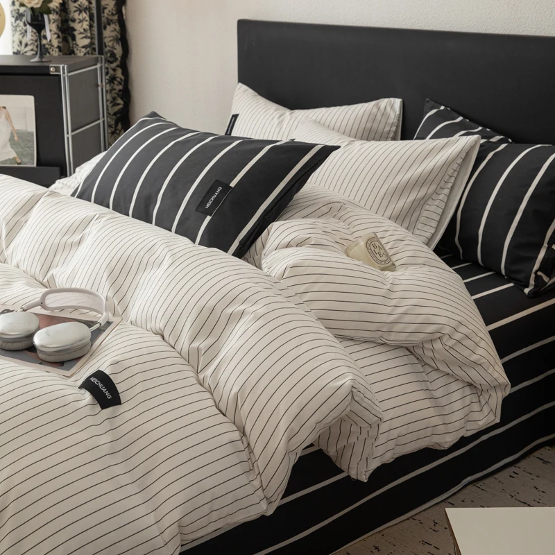 

100% Cotton Bedding Set Stripe Style Bedsheet Set Single/Queen/King Size Bedclothes Soft Bed Linen Set for Home 이불세트