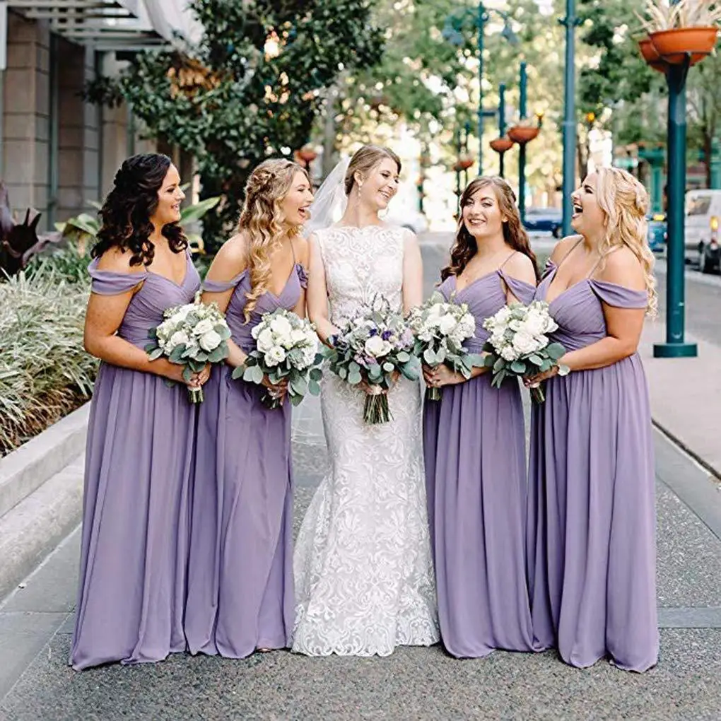 LZPOVE Cheaper Lavender Bridesmaid Dresses Long Chiffon V Neck Spaghetti Straps Vestido De Festa De Casamento Sexy Backless Robe