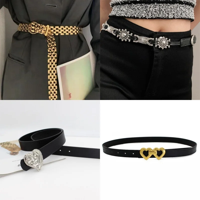 Vintage Novelty Punk Belts For Women Girls Versatile Leathers Waist Belt Cool Thin Waist Belts Clothing Accessories Gifts