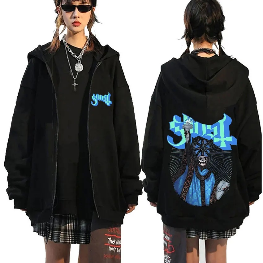 

Rock Ghost Band Zipper Hoodie Men Women Vintage Gothic Rock Zip Up Jacket Male Oversized Hoodies Men's Metal Music Streetwear