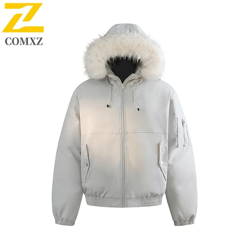 Coxz jaqueta acolchoada à prova de frio, gola de pele, alta qualidade, quente, leve, neve, inverno, 2025, acampamento, homens bonitos, casaco parker