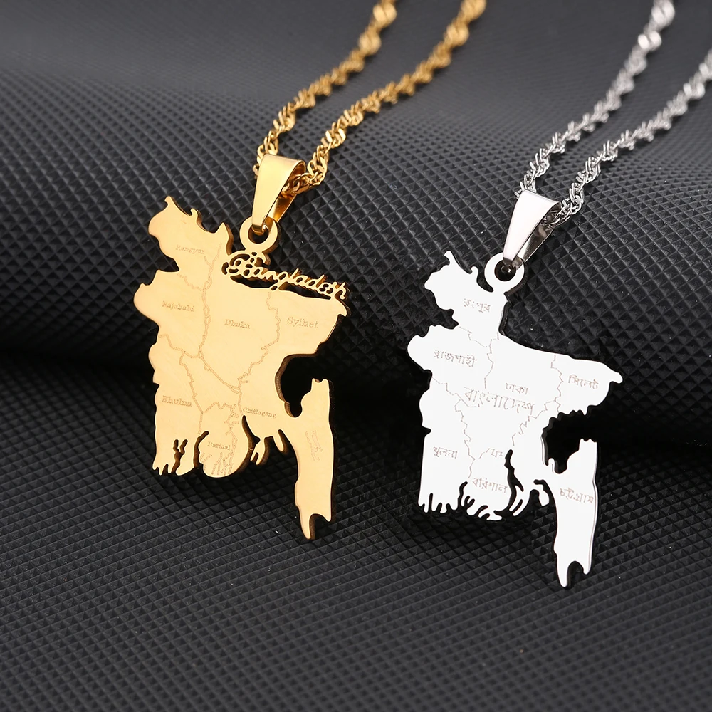 Fashion Bangladesh Map City Pendant Necklace Stainless Steel Men Women Ethnic Maps Jewelry Gift