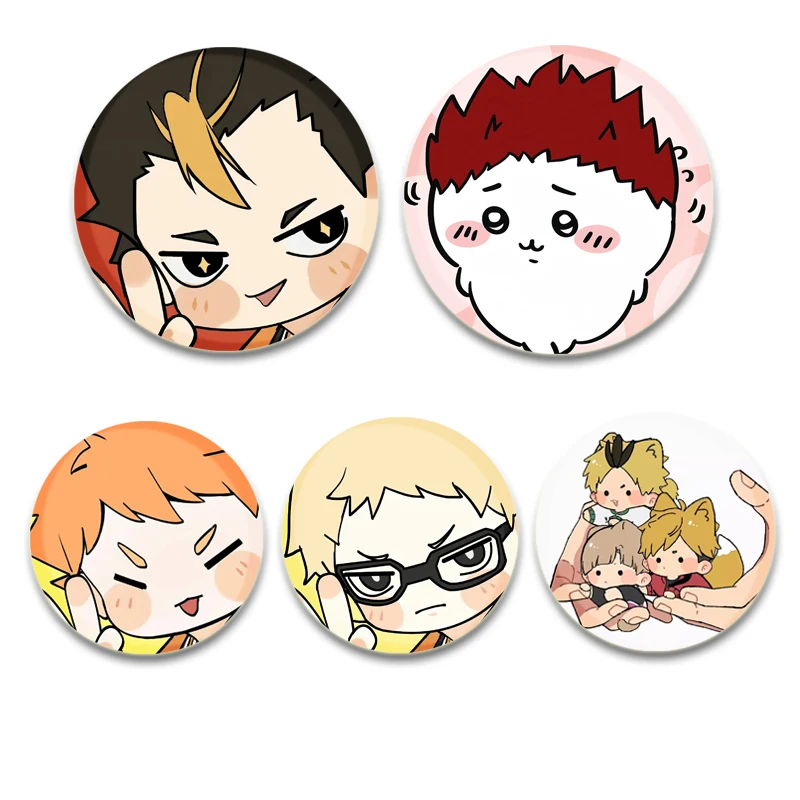 Anime Haikyu!! Round Cartoon Funny Snap-in Brooches for Backpack Cothes Accessories Collection Badge Hat Decoration Jewelry Gift