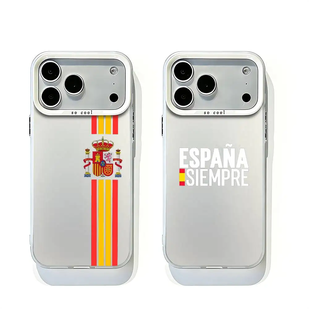

INS Spain Popular Letter White Matte Bumper Cover For iPhone 17 16 15 14 13 12 11 Pro Max Large Camera Hole Case