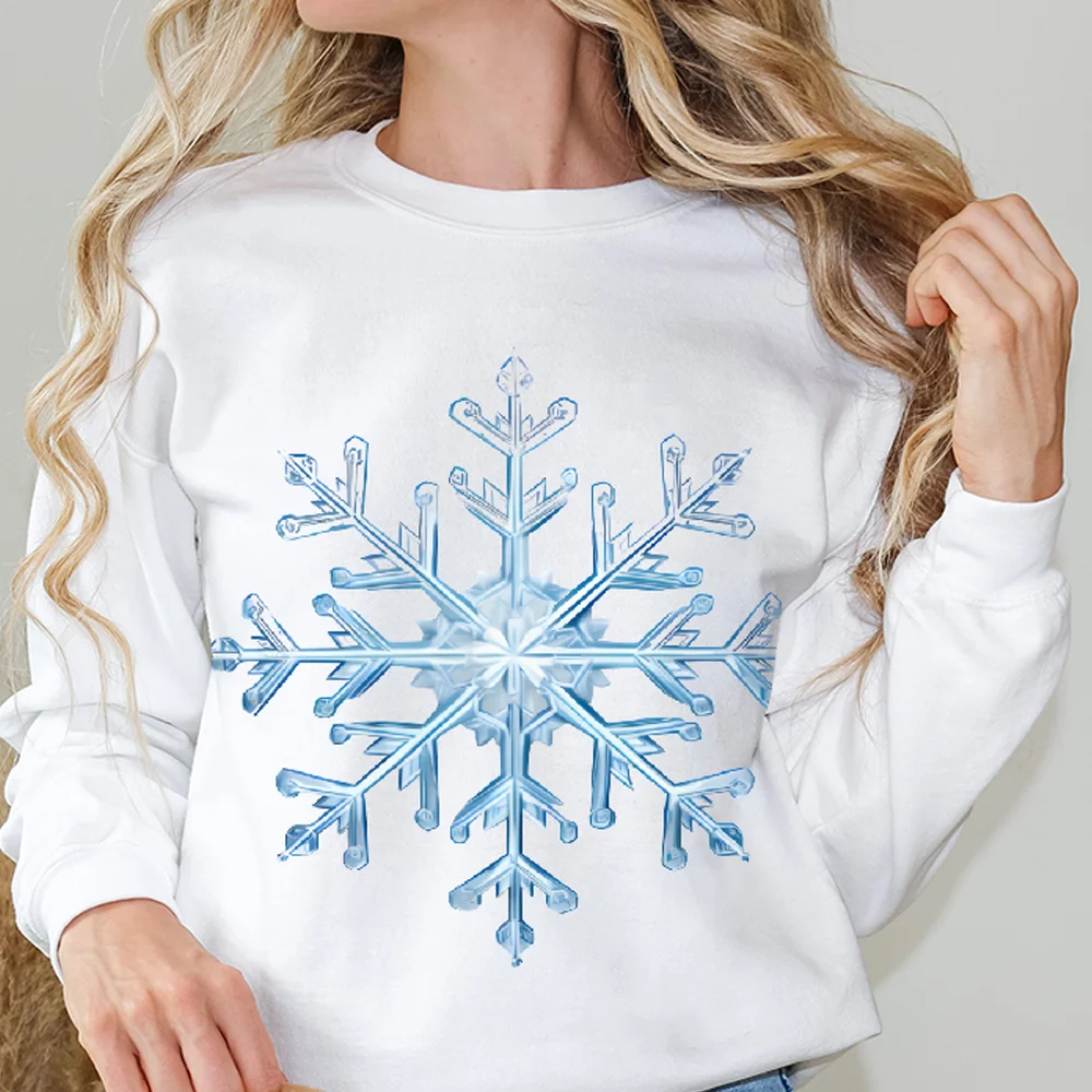 

Y2k Graphic Sweatshirt Snowflake Print Wintery Intricate Charming Simple Style Soft Fabric for Holiday-Themed Casual Clothes