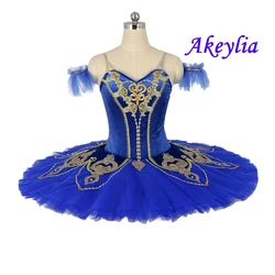 Royal blue gold Professional Ballet Tutu adult Classical Ballet Tutu Costume blue bird Adult Performance Pancake Tutu 11 layer