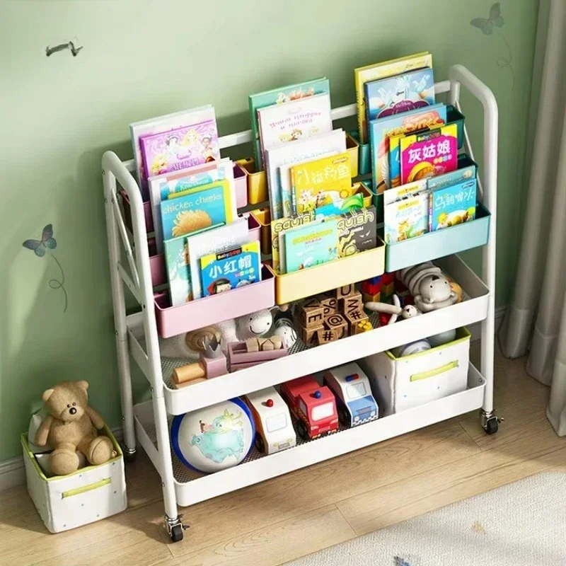 Children's multi-functional cartoon plastic storage box assembly organizer metal storage 5-layer toy storage rack