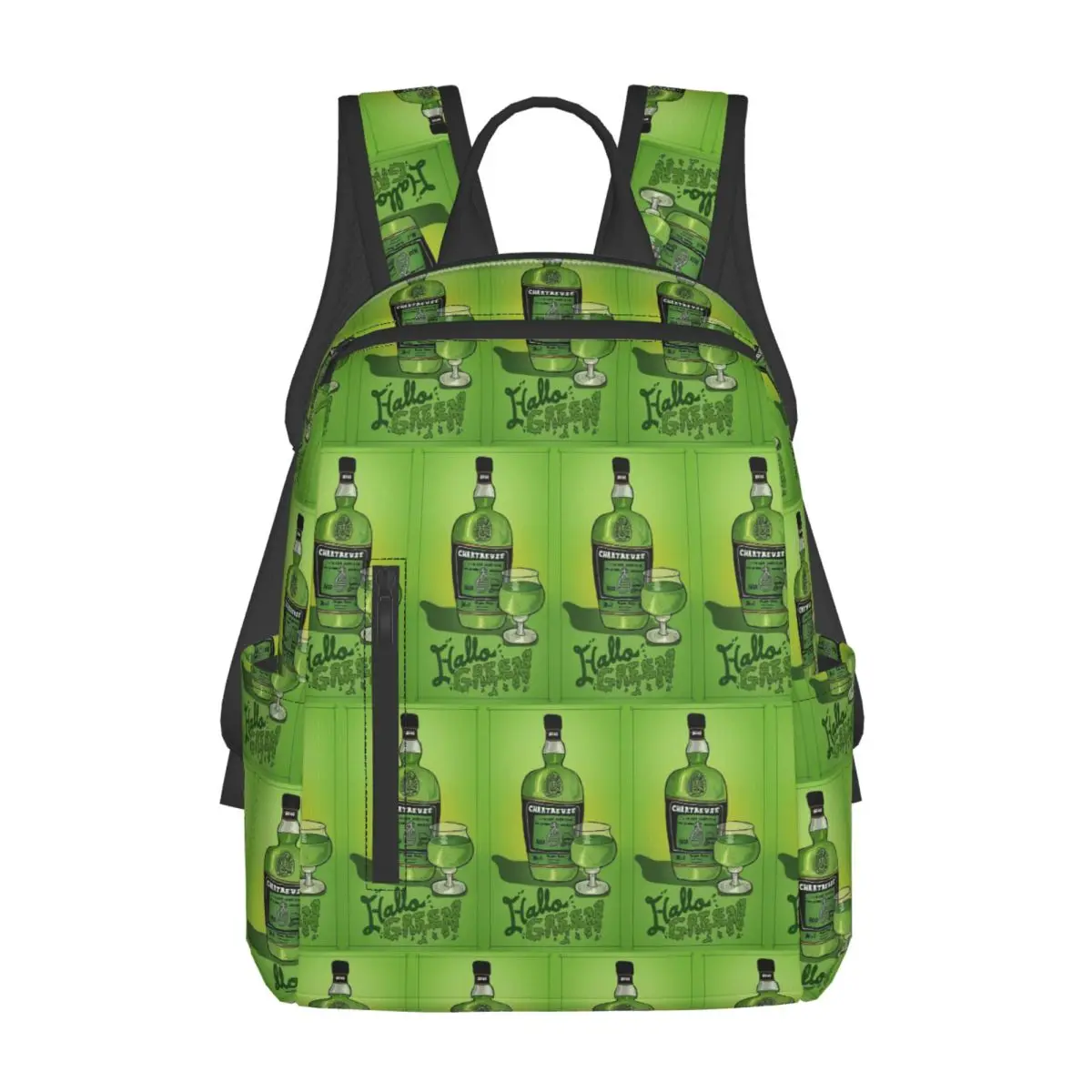 

Green Chartreuse Bottle Oil Painting Drink 1 Backpack Daypack Large Capacity BookBag School Bag Shoulder Bags for Men Women