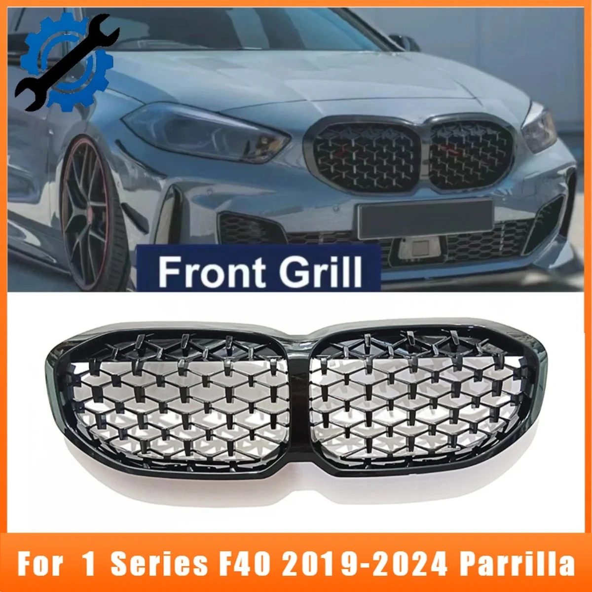 ABS Full Black Diamond Star One Piece Kidney Grille For BMW 1 Series F40 2019-2024 Parrilla Front Grill Car Mod Accessory