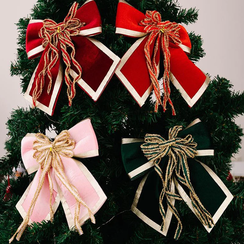 โบว์ประดับพวงหรีดคริสต์มาสสุดหรู - ริบบิ้นตกแต่งขนาดใหญ่สำหรับประดับยอดต้นคริสต์มาส ห่อของขวัญ และตกแต่งบ้านในเทศกาล