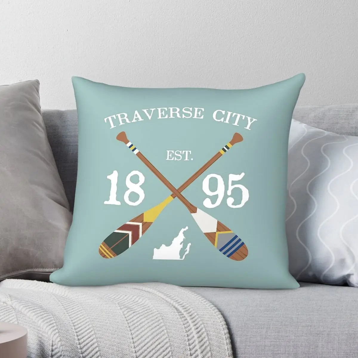 Paddle Traverse City Michigan Lake Oars Square Pillowcase Polyester Linen Velvet Printed Pillow Case Sofa Seater Cushion Cover