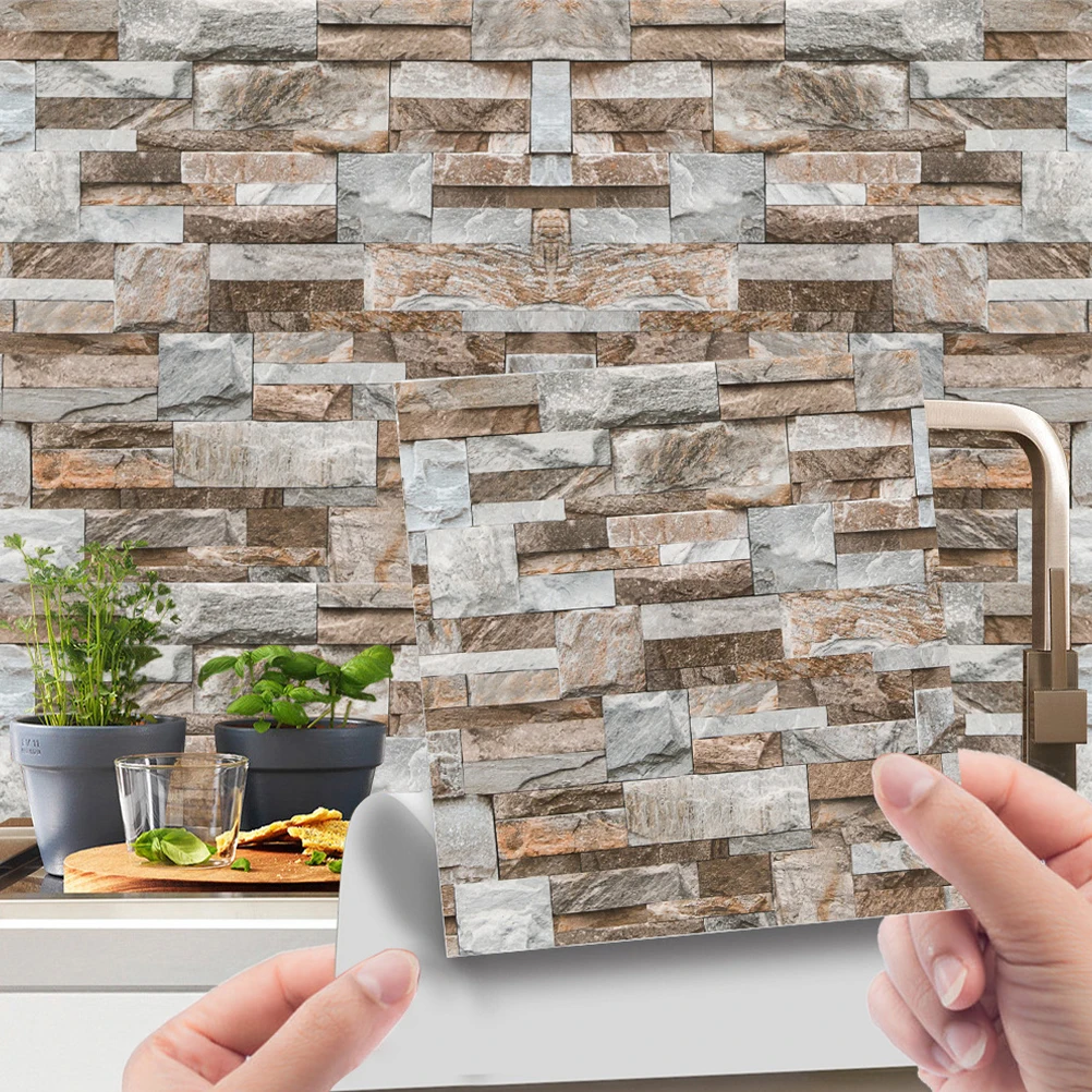 Pegatinas de azulejos con estampado de ladrillo Retro, calcomanías de pared adhesivas de Pvc, pegatinas decorativas para baño, cocina, pared del hogar