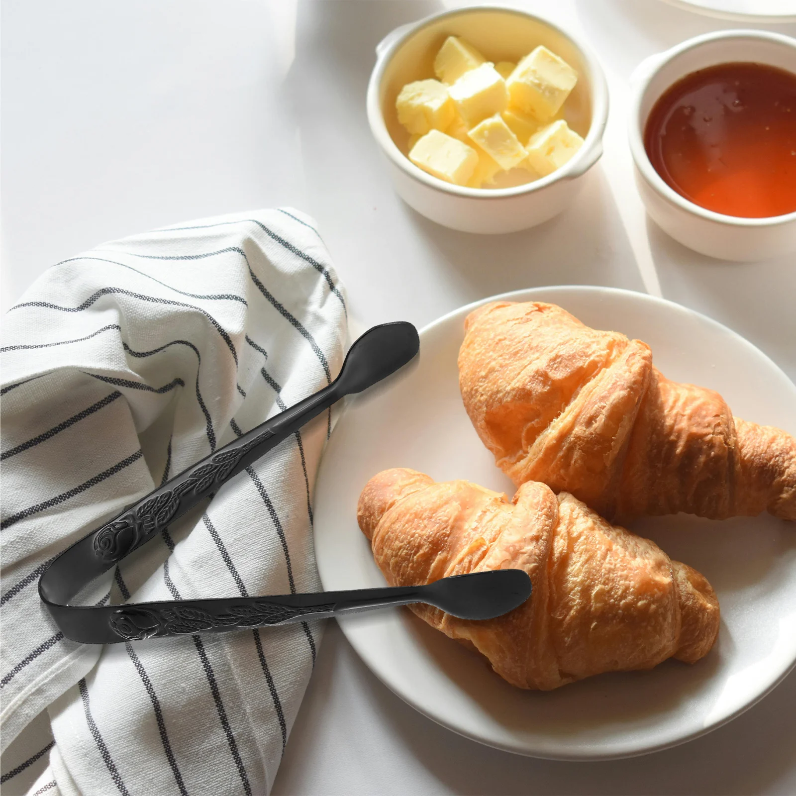 

4pcs Breakfast Cookie Tongs Stainless Steel Mini Biscuit Clip Dunking Tool For Milk Non Slip Small Kitchen Tongs Pastry Serving