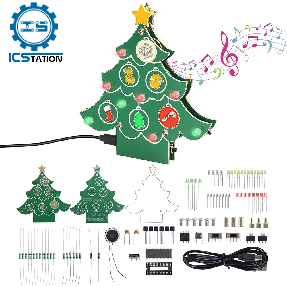 Christmas Tree Soldering Project, Music Xmas Tree DIY Electronic Kit with Colorful Light for Learning Education Xmas Gift Decor
