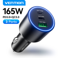 Vention 165W Car Charger QC3.0 Fast Charging PPS PD3.0 FCP AFC USB Type C Car Phone Charge For iPhone 16 15 14 Laptops Samsung