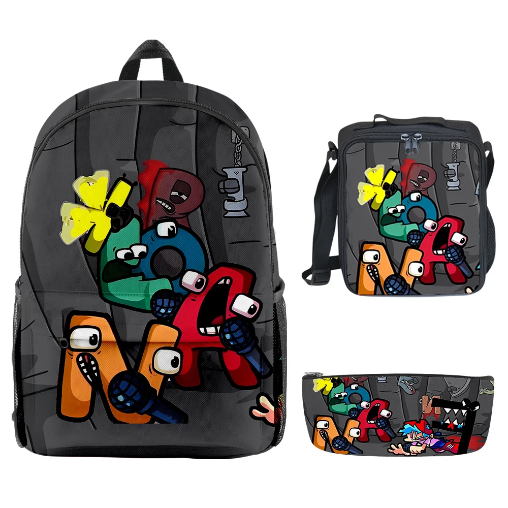 Trendy Jeugdige Alfabet Overlevering 3d Gedrukt 3 Stks/set Student Schooltassen Laptop Dagrugzak Crossbody Lunch Tas Etui