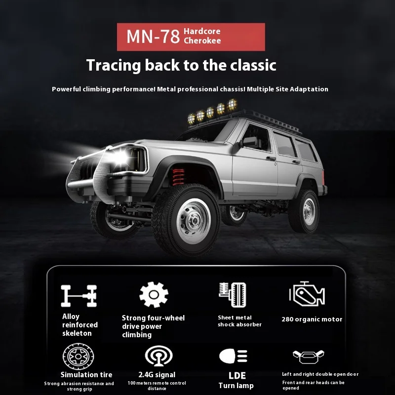 MN78 Cherokee Full-Size 1:12 Four-Wheel Drive 2.4g Long Battery Life Alloy High-Speed Remote Control Car Model Children\'S Toys