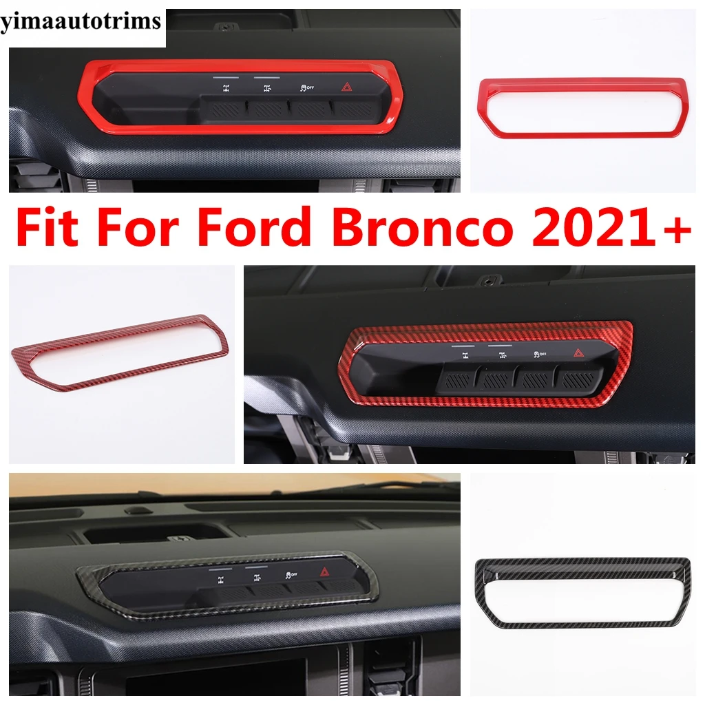 Dashboard Differential Control Panel Frame Cover Trim For Ford Bronco 2021 - 2024 Red / Carbon Fiber Accessories Interior Kit