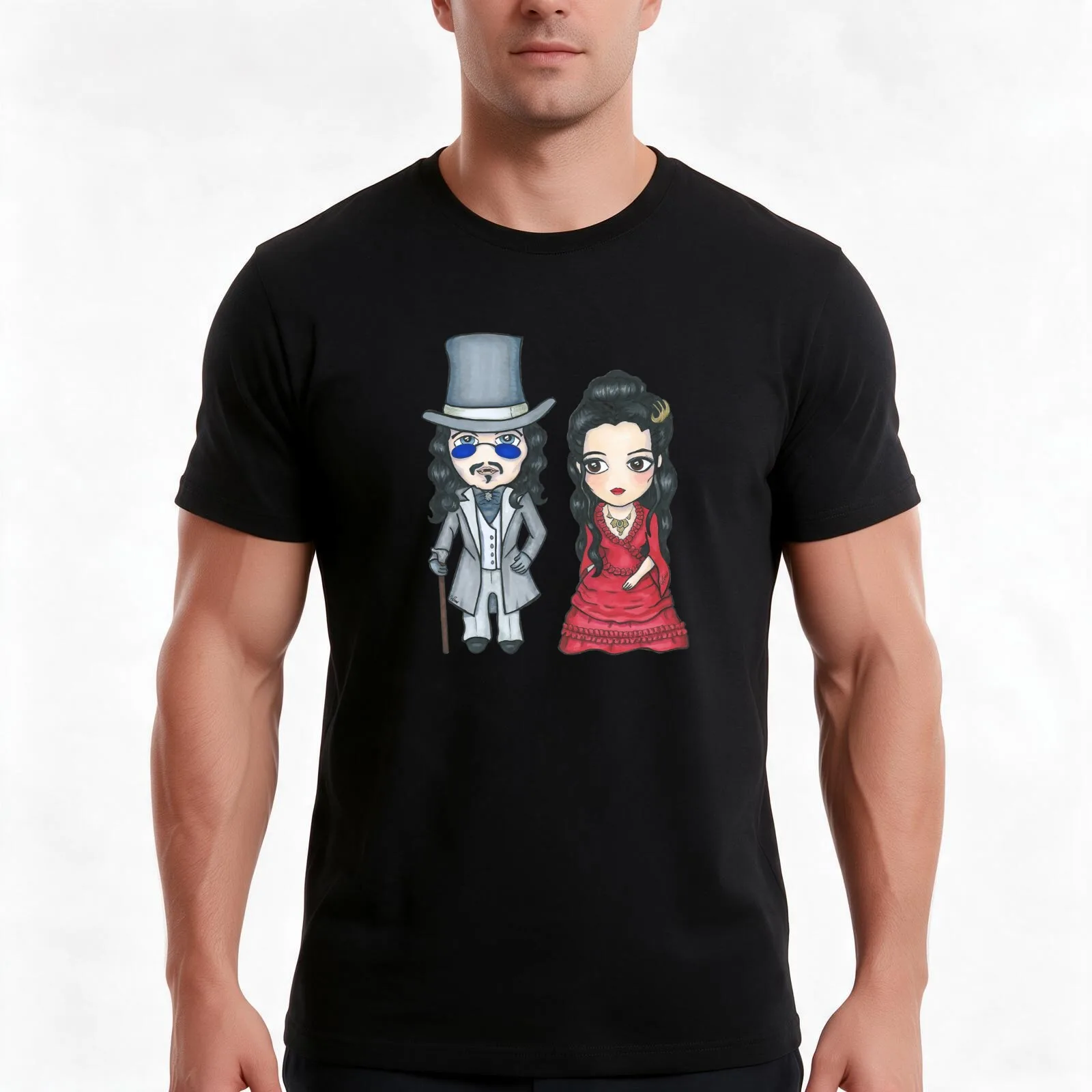 Dracula & Mina T-Shirt, Summer Casual Cotton Tee, Oversized Streetwear Tops, Vintage Graphic Print, Loose Fit Short Sleeve