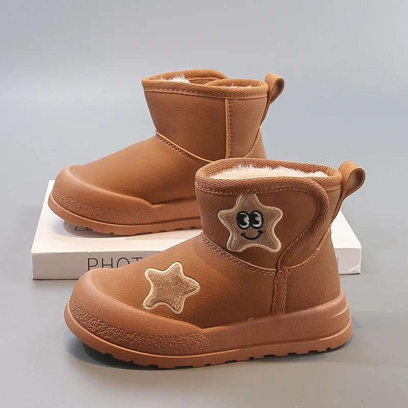

Kids Snow Boots Winter Warm Plush Ankle Boots for Children Cute Star Pattern Slip Ons Cotton Shoes Boys Girls Casual Sneakers