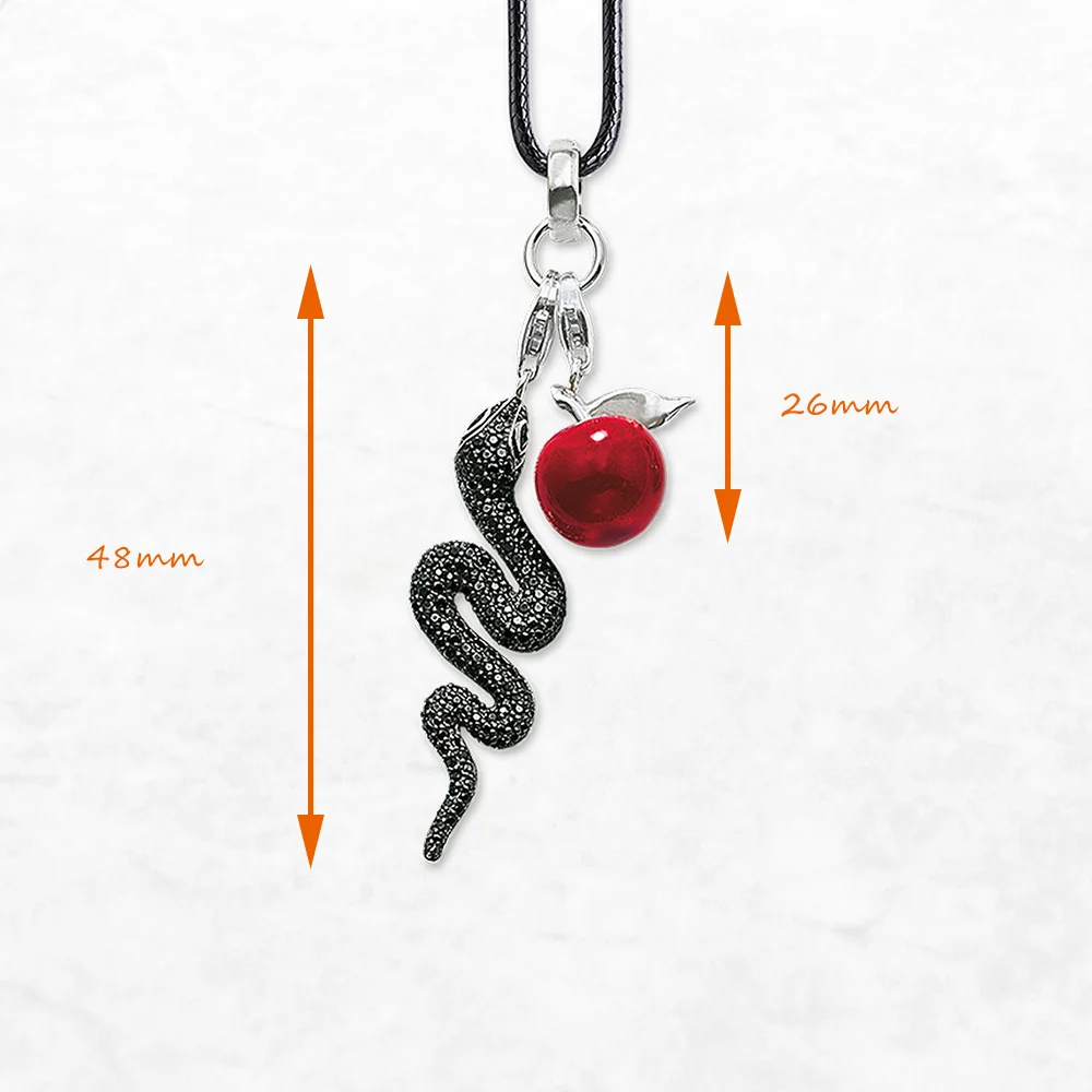 Snake and Red Apple Necklace New Fine Jewelry Europe 925 Sterling Silver Romantic Gift For Women