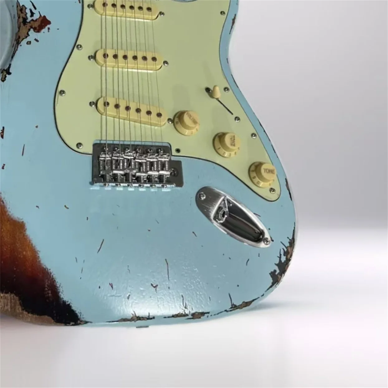 1959 Heavy Relic Light Blue Over Sunburst Electric Guitar  Aged Hardware Nitro Lacquer Finish