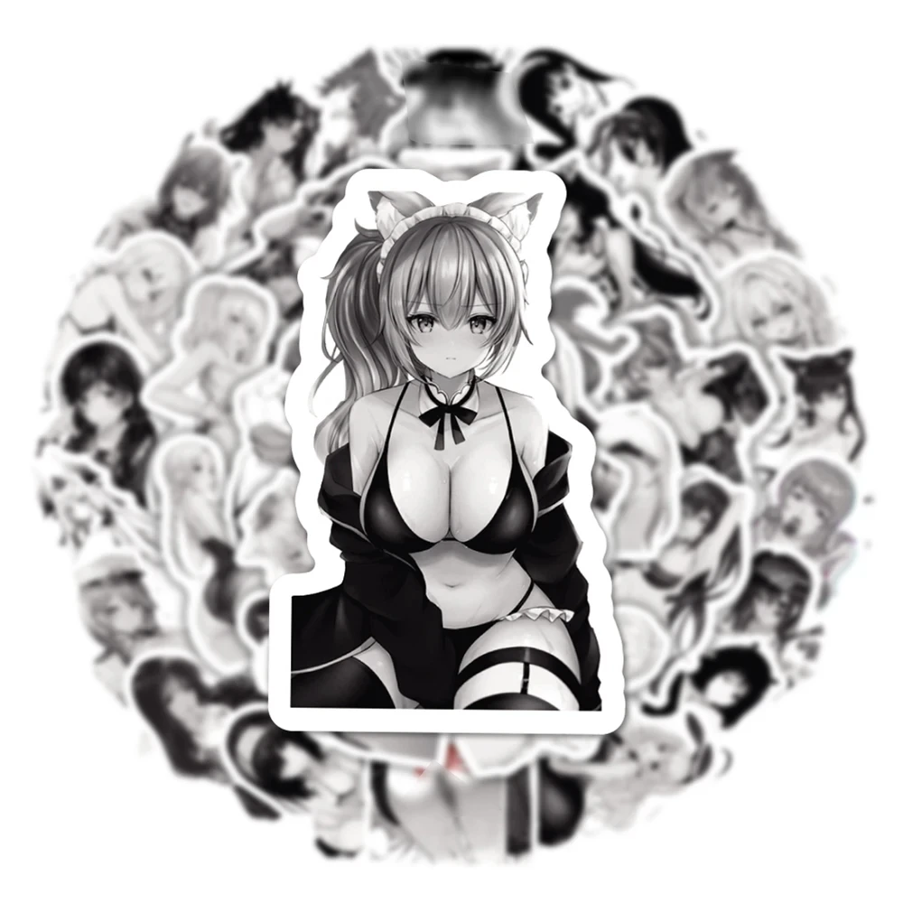 10/30/50/100pcs Anime Sexy Girl Hentai Sticker Black White Graffiti Decals DIY Suitcase Laptop Car Waifu Sticker Toy for Adult