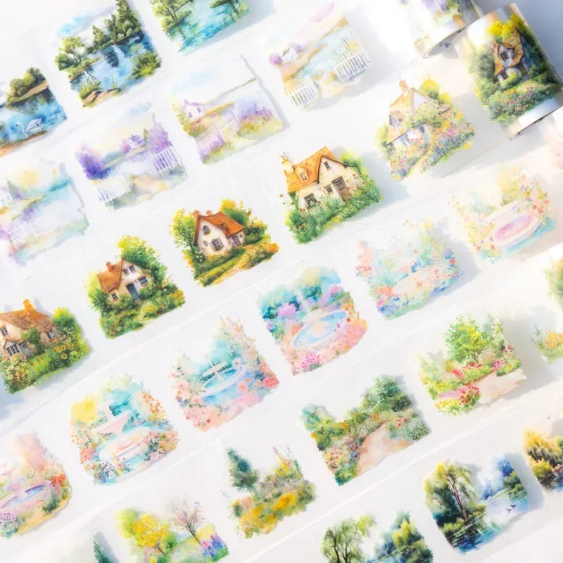 1 ม้วน 2M Park ภูมิทัศน์ Willow Shadow Lake Scenic คู่มือ DIY Backing กาวเทปม้วนสัตว์เลี้ยงฤดูใบไม้ผลิอุปกรณ์โรงเรียน 60 มม.* 2 M