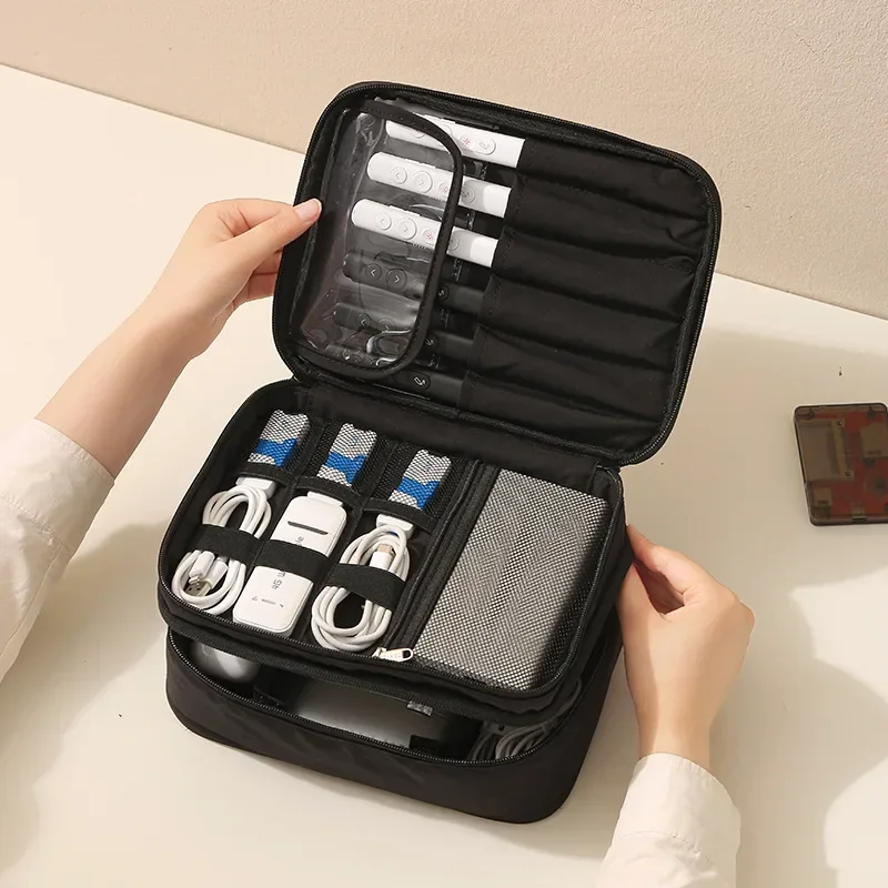 Layer Travel Makeup Bag Waterproof Multifunctional for Cable Charger Power Bank Earphone Storage