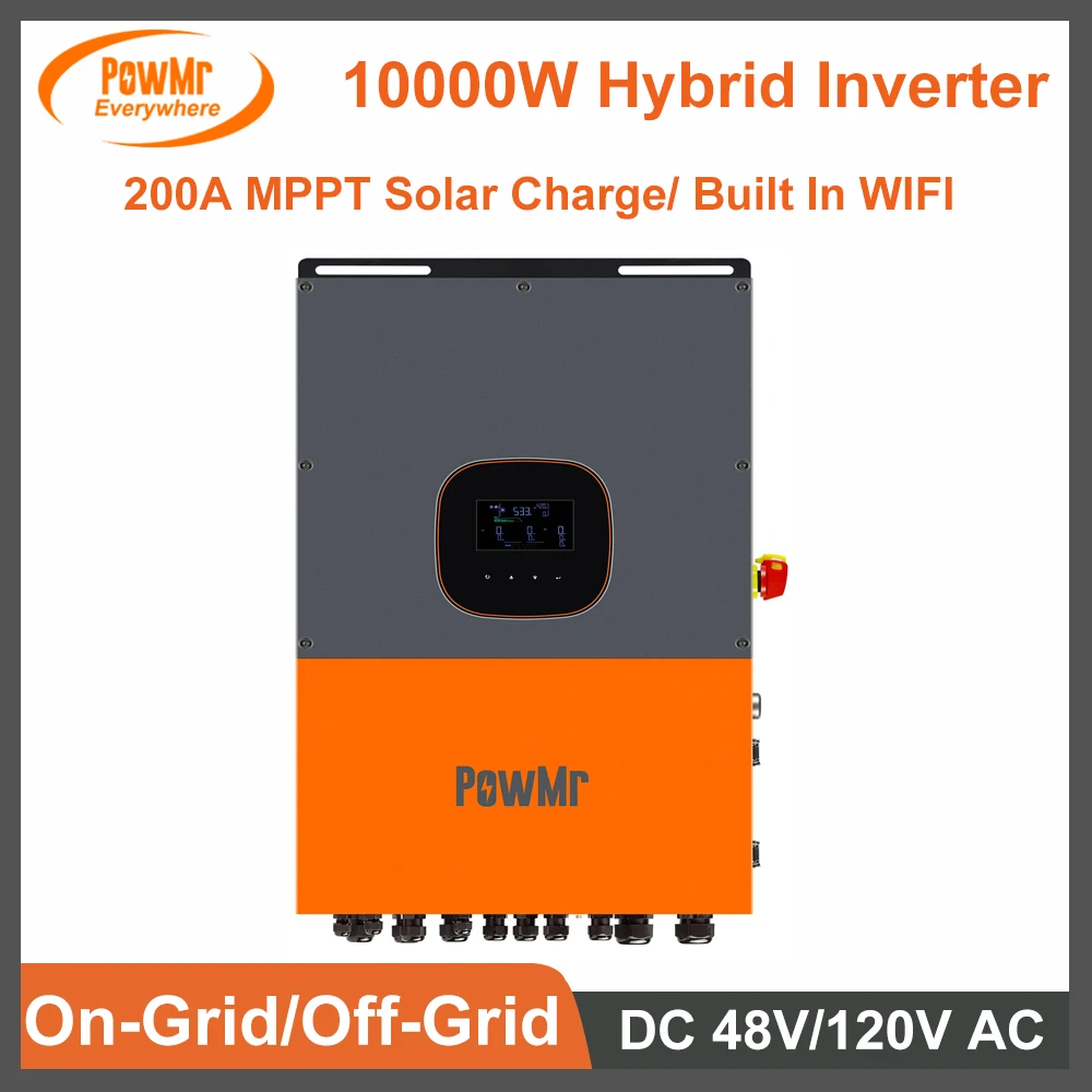 

PowMr 12KW Grid-Tie Solar Hybrid Inverter DC 48V to 120Vac 200A MPPT Solar Charge Built In WIFI and Support Split Phase 208/240V