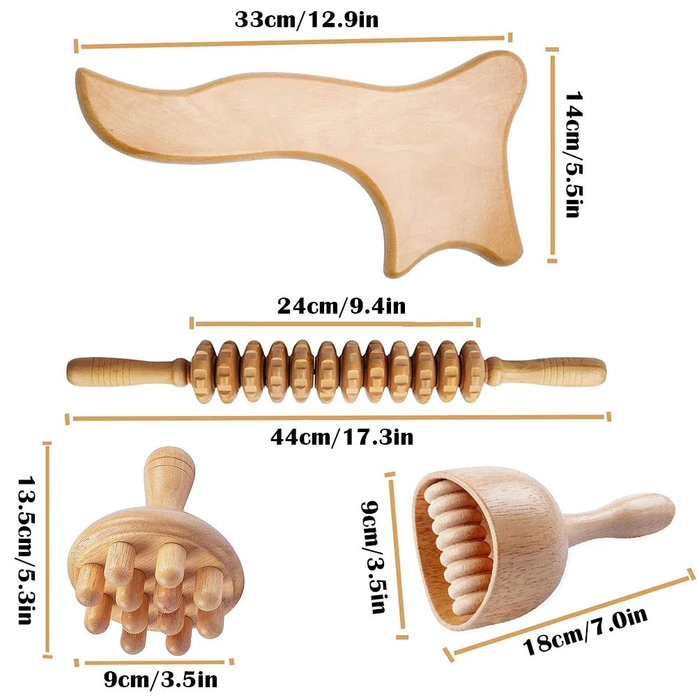 Rodillo de madera para terapia de masaje, copa de madera para drenaje linfático, herramienta Gua Sha, moldeador corporal, masaje muscular, relajación