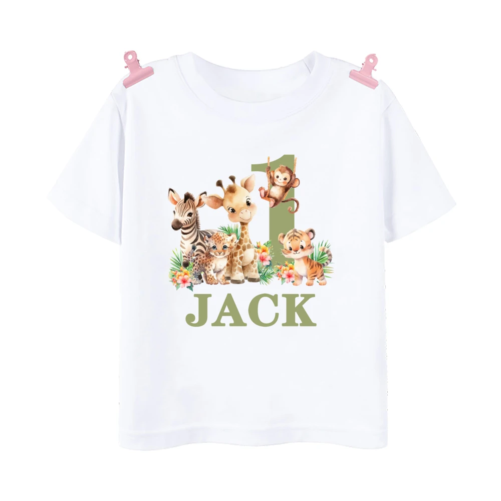 Personalized Birthday Shirt 1-9 Years Shirt Wild Tee Boys Jungle Party T-shirt Safari Animal with Name Clothes Kids Gifts Tops