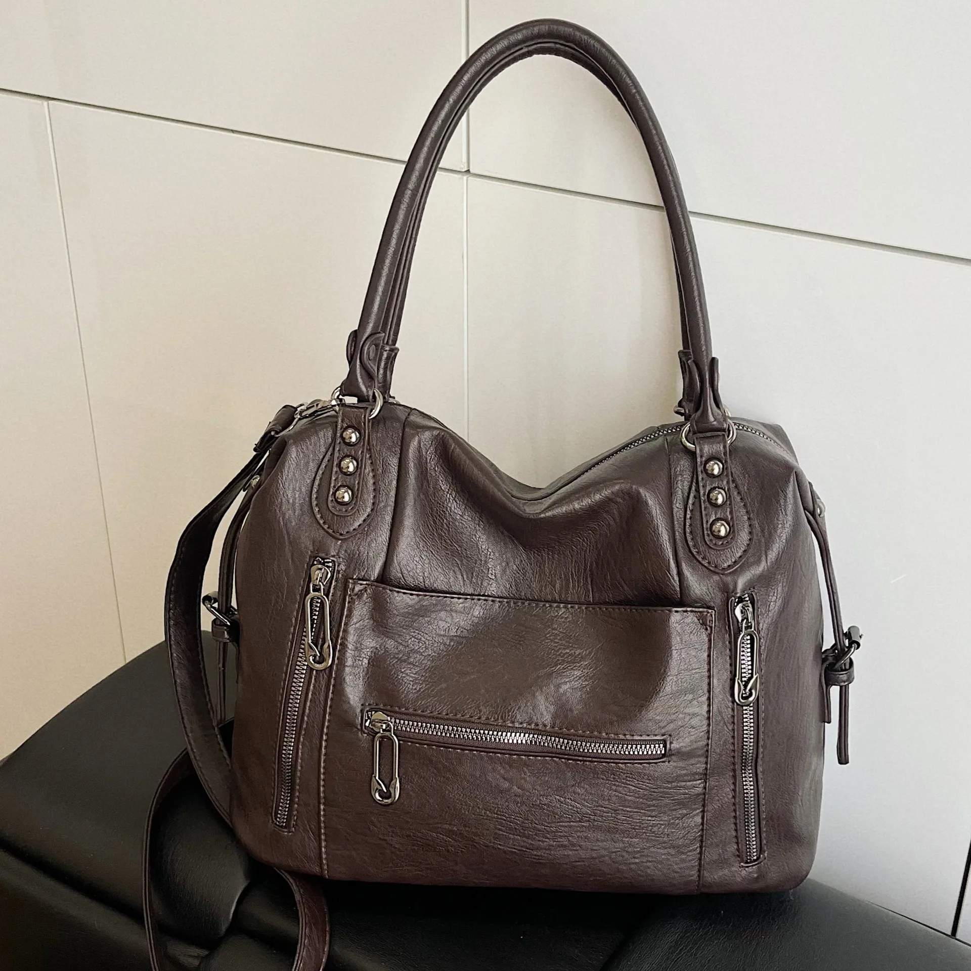 

Новая женская сумка-тоут из текстурированной кожи, сумка через плечо большой вместимости, вместительная сумка с верхней ручкой, универсальная и элегантная ​