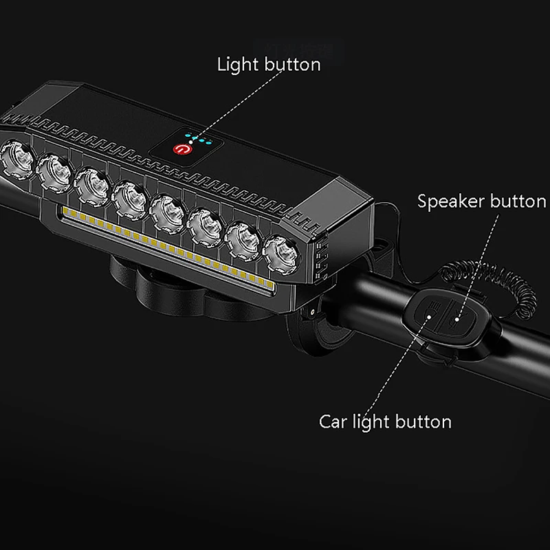 8 LED Bicycle Front Light 130dB Cycling Bike Horn Easy To Install 6 Modes Bicycle Bell Light USB Charging Cycling Accessories