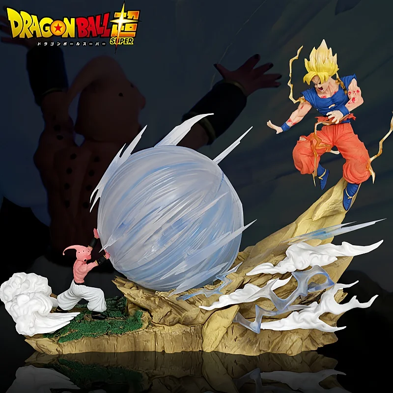 Dragon Ball Z Anime Figure, Son Goku Vs Buu, Battle Goku Figure, Gk Figurine Model, PVC Statue, Collecemballages Decoration Toys, 22cm