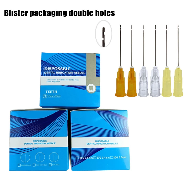 

100pcs Dental Endo Irrigation Needle Tip Double Hole End-Closed Side Hole Endo Syringe Root Canal Washing Needle Tip