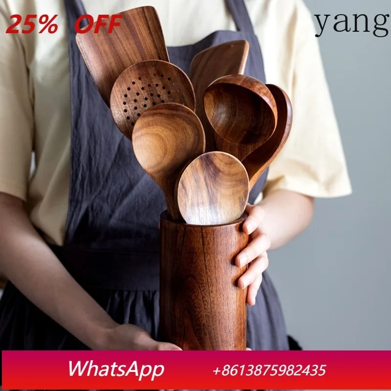 

Teak Cooking Tool Set Acacia Wood Kitchen Utensils Long Handled Spatula Non Stick Solid Wood Spatula Fork