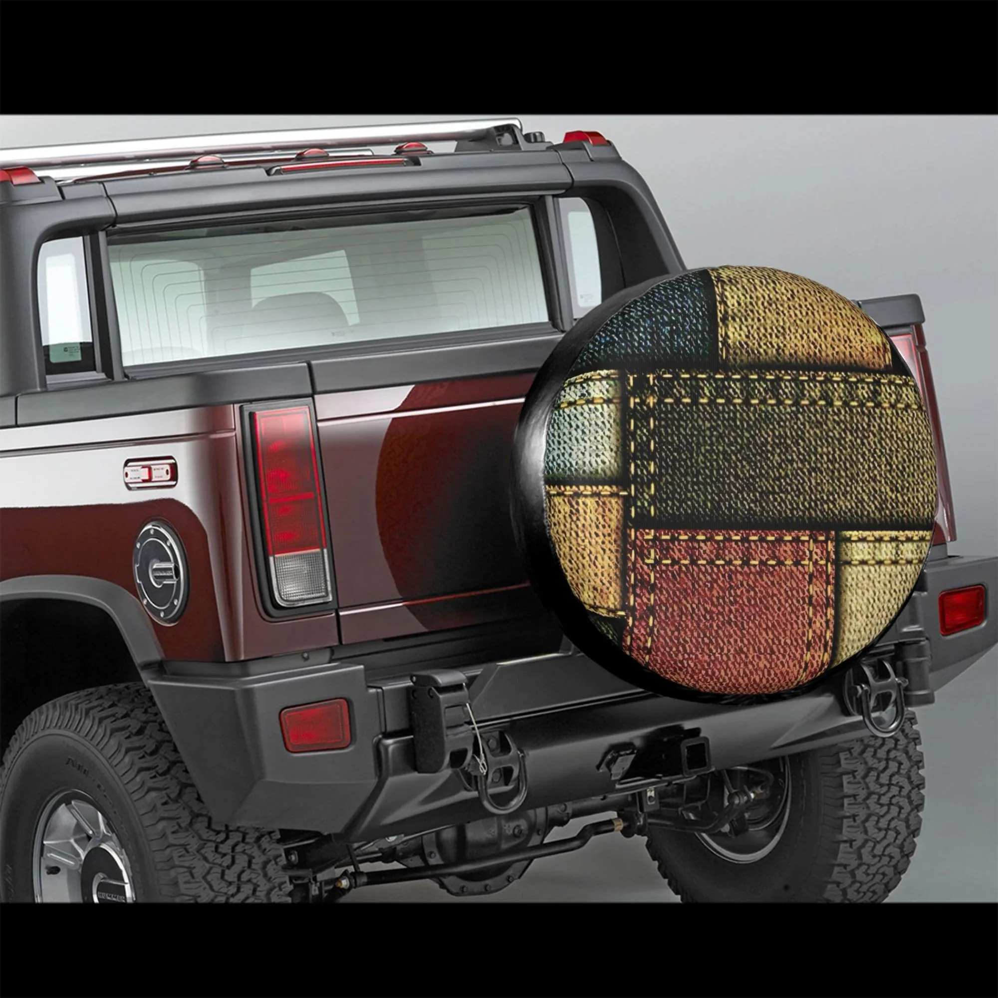 

Color Block Denim Patchwork Spare Tire Cover Protects 14 to 17 Inch SUV Truck Wheels
